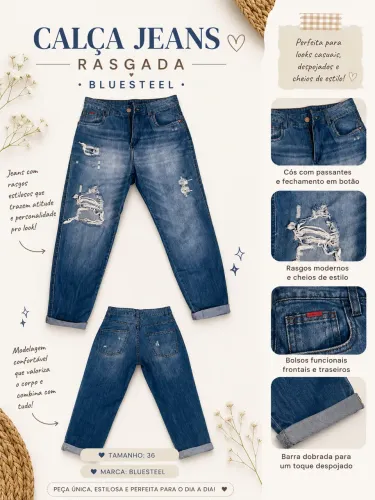 Calça Jeans Mom BLUESTEEL 36
