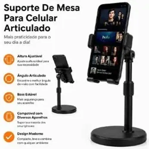 Suporte De Mesa Para Celular Casa Escritório Articulável 360° Tripé Mini Pedestal