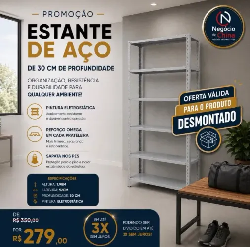 ESTANTE EM AÇO 6 PRATELEIRAS 30CM