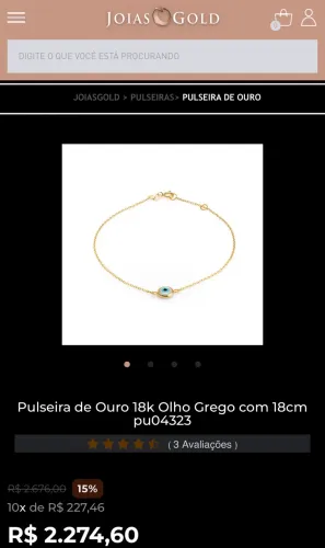 Pulseira olho grego 18 k