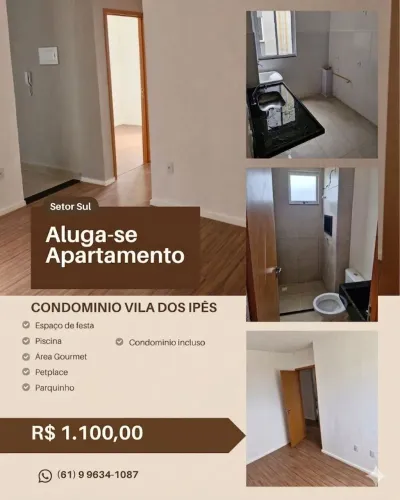 Alugo apartamento no Setor Sul, Formosa-GO com condomínio incluso