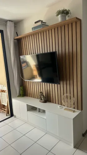 Painel Ripado para TV + Rack MDF Branco | Design Moderno