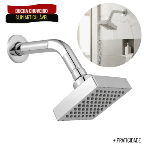 Ducha Externa Slim Articulável para Água Fria ou Quente Gás e Solar Cromada ABS - SCS32