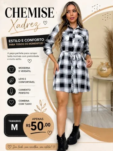Vestido xadrez manga longa