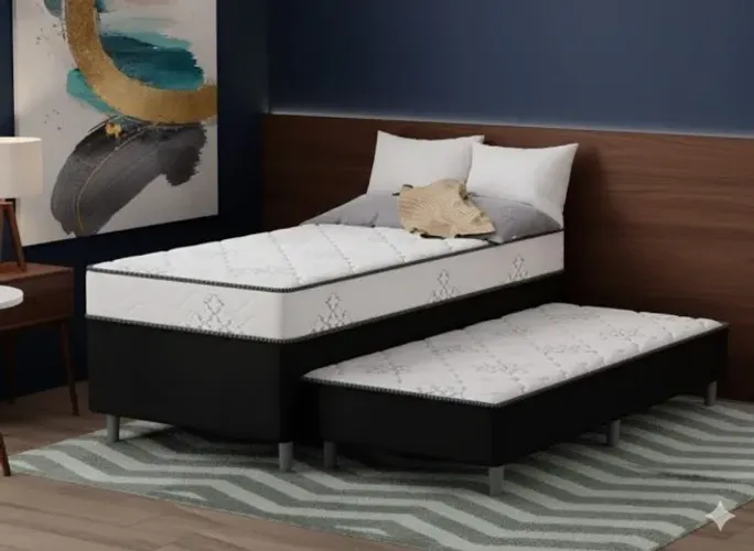Cama box solteiro com auxiliar nova
