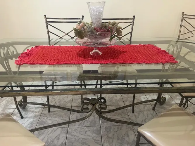 Mesa de Jantar em Ferro com 6 Cadeiras e Vidro