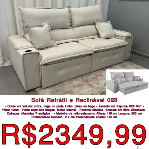 Sofá retrátil e reclinavel Vicam 028 molas tecido linho ou veludo / frete grátis