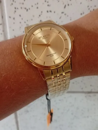 Relógio Atlantis Gold folheado unissex a prova dágua