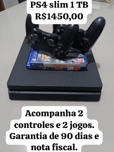 PS4 slim 1 TB com nota fiscal e garantia. 