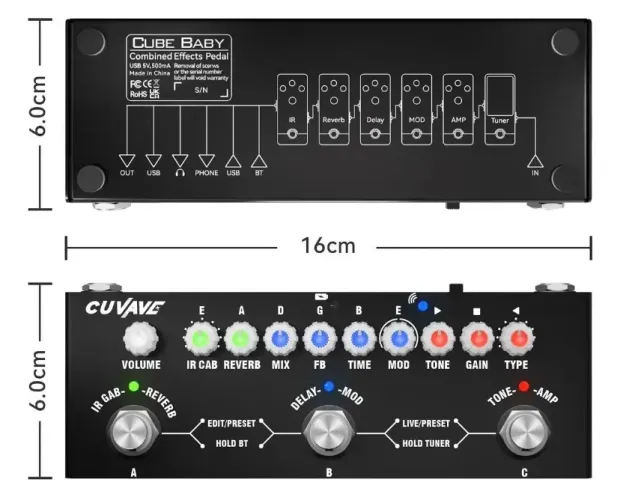 Pedaleira multi efeitos M-Vave Cube Baby Preto Multifuncional Guitarra Elétrica