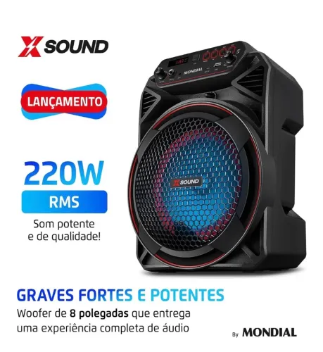 Lacrada e Nota Fiscal / Caixa Som Amplificada Xsound, Mondial, Preto, 220W RMS, CM-220