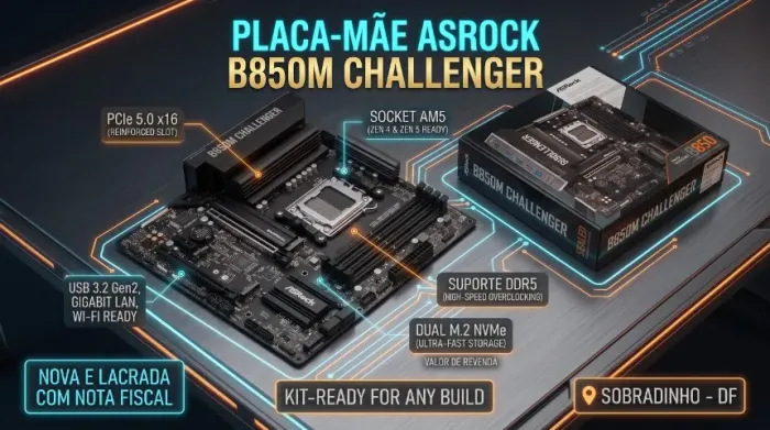 Placa-Mãe ASRock B850M Challenger - AM5 (Nova e Lacrada com Nota Fiscal)