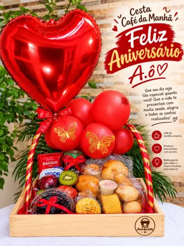 Cesta Café da Manhã Feliz Aniversário Amô