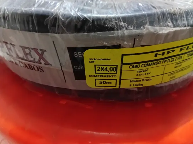 *Rolo de Cabo Comando PP Flex 2 vias x 4,00mm² com 50 metros*<br>Marca: *HP FLEX*