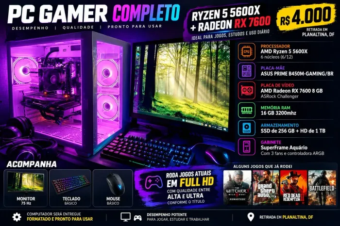 PC Gamer completo ? Ryzen 5 5600X e Radeon RX 7600