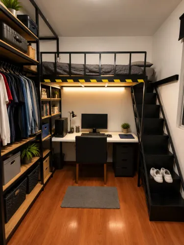 JOGO DE QUARTO SOLTEIRO METÁLICO COM CLOSET E HOME OFFICE - SOB MEDIDA