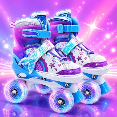 Patins Infantil 4 Rodas Menina Arco ÍRIS Freio Luz LED-33-36