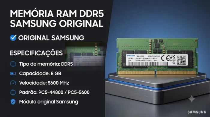 Memória RAM DDR5 8GB Samsung 5600MHz Original - Alta Performance