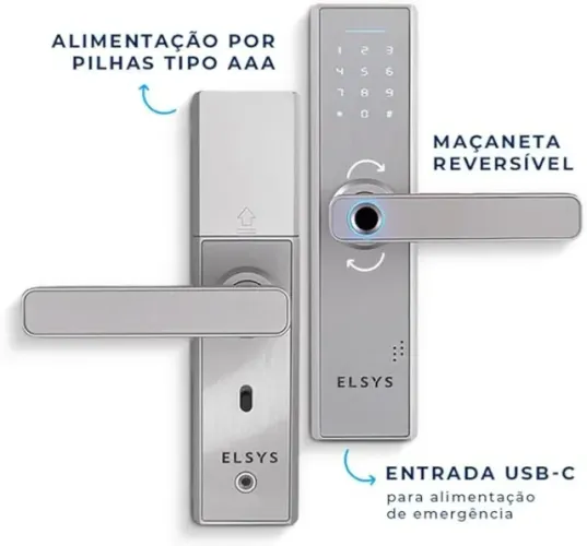 Fechadura Digital de Embutir com Biometria Elsys, Prata | ESF-DE2000B, Abertura via Biomet