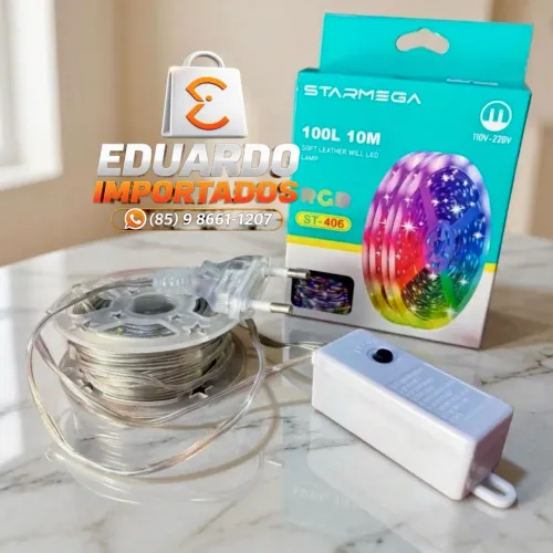Cordão Fio de LED RGB 10 Metros, Iluminação Decorativa 100L