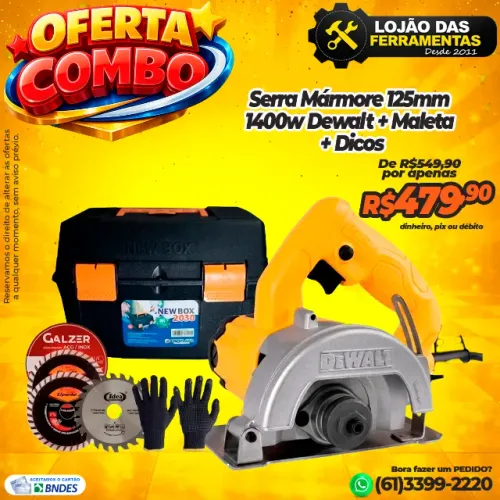 Combo Serra Mármore 125mm 1400w Dewalt + Maleta + Dicos