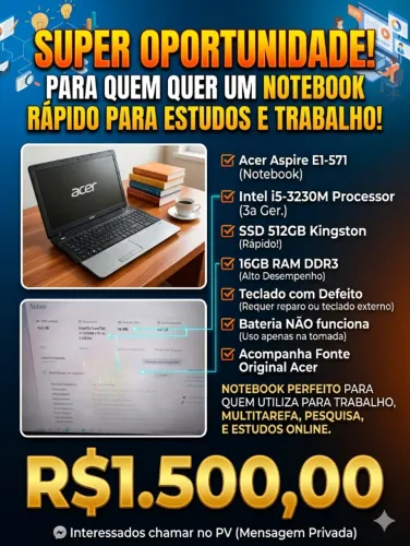 Notebook Acer excelente para estudos e trabalho 