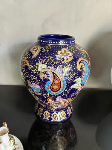 Vaso De Porcelana Chinesa Azul Cobalto Pintado À Mão - Perfeito Estado