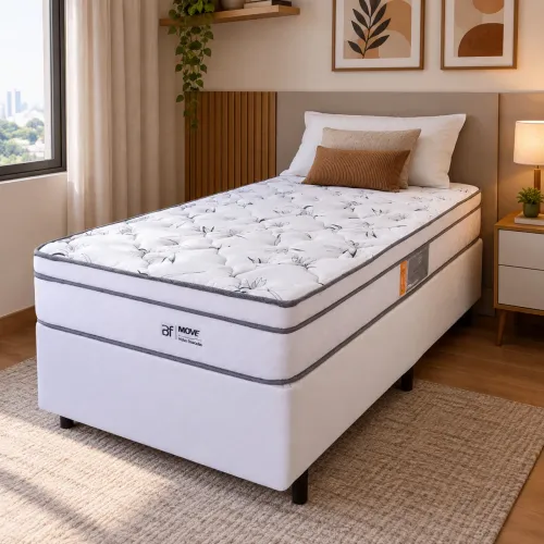 CAMA BOX SOLTEIRO COLCHÃO MOLAS ENSACADAS COM PILLOW E BOX BRANCO - BF COLCHÕES