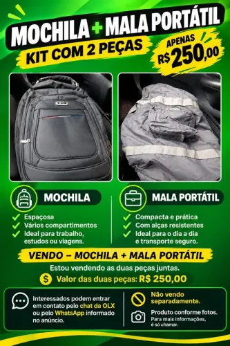 Mochila + Mala Portátil - Kit com 2 peças - R$ 250