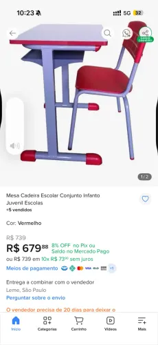 Carteira escolar vermelha