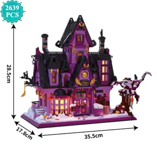 BLOCOS DE MONTAR CASA HALLOWEEN COM ILUMINAÇÃO LED 2639 PEÇAS MARCA MEGA - CAIXA PARDA