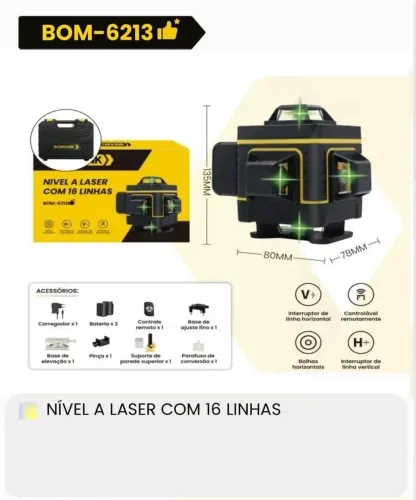 NIVEL A LASER C/16 LINHA BOM6213<br>290,00R$