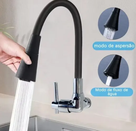 TORNEIRA GOURMET FLEXÍVEL PARA COZINHA - PAREDE (PRETA)