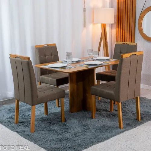 Mesa de Jantar 120x80cm 4 Lugares Linho Marrom