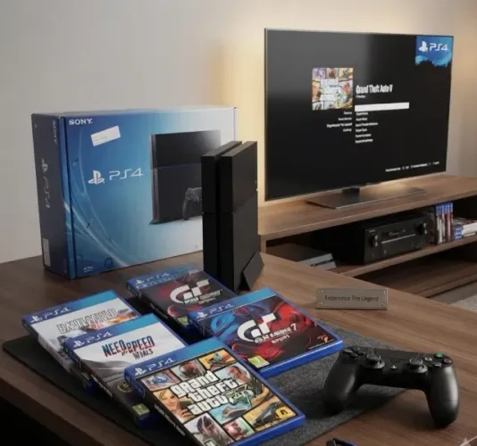 PS4 FAT 500GB + Controle Original + 5 Jogo + Caixa