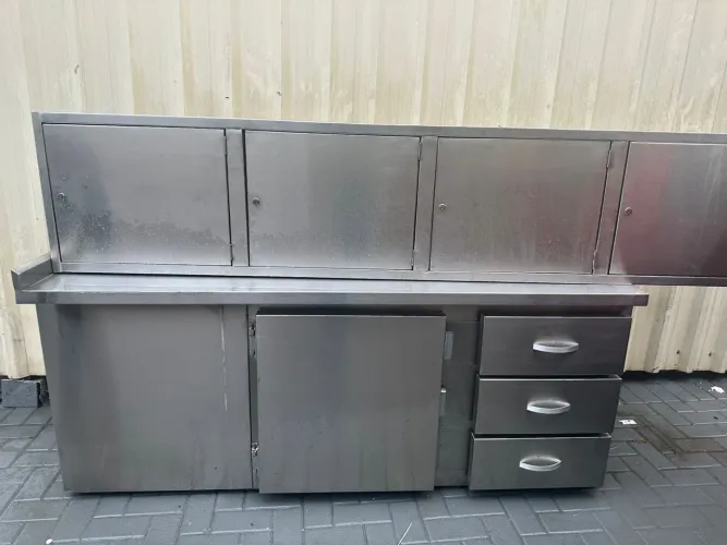 Bancada Refrigerada Inox + Armário Aéreo 4 Portas | Cozinha Industrial Completa