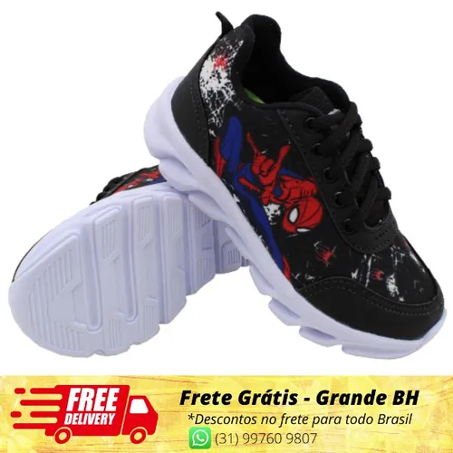 Tênis Infantil Led Luzinha Masculino Kid Star Homem Aranha