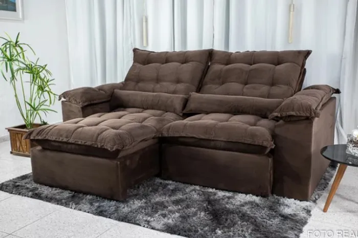 Sofá Retrátil Reclinável 2.30m Emanuelly Marrom Até 12x - Frete Grátis