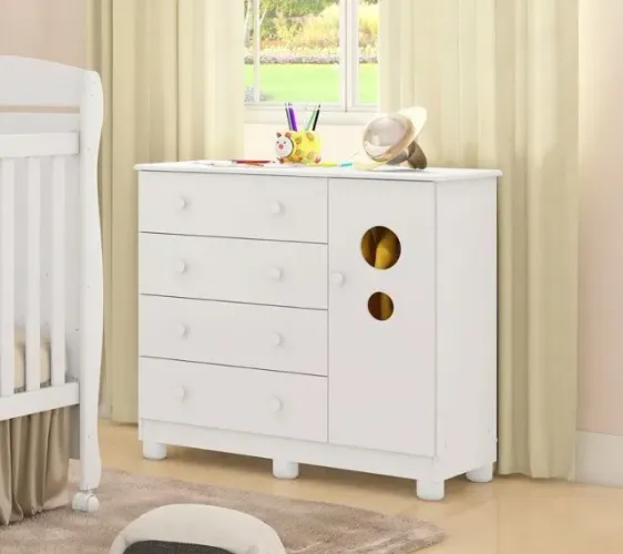 Comoda Infantil Bolinha Peroba, 100% MDF