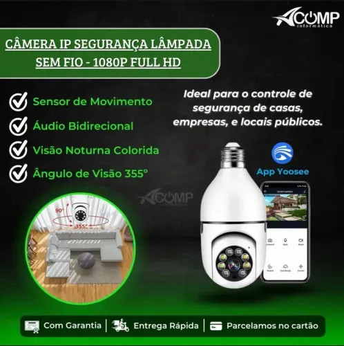 Câmera IP Segurança Lâmpada Sem Fio 1080P Full HD