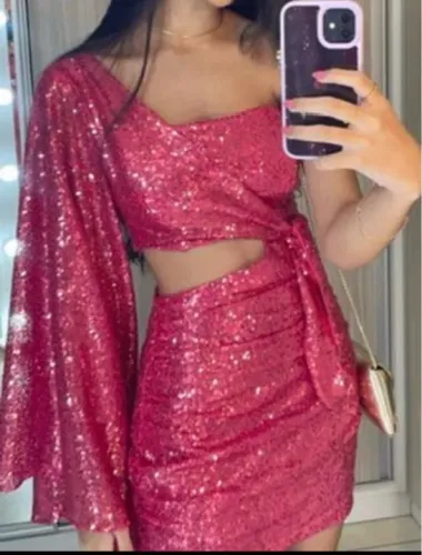 Vestido Rosa Pink Paetê - Festa - Tamanho P