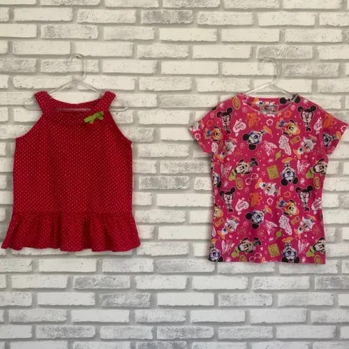 Kit Infantil Bata Gymboree Vermelha + Camiseta Disney Rosa Tamanho 5