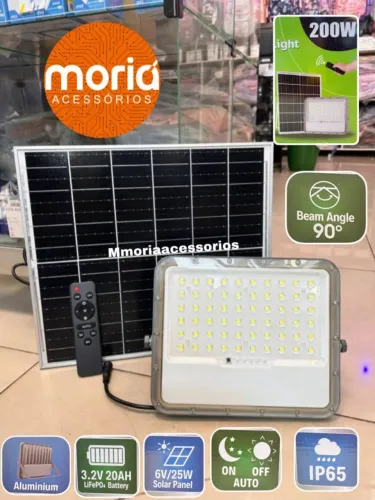 Refletor Led Holofote 200w Placa Solar Bateria Prova D'água