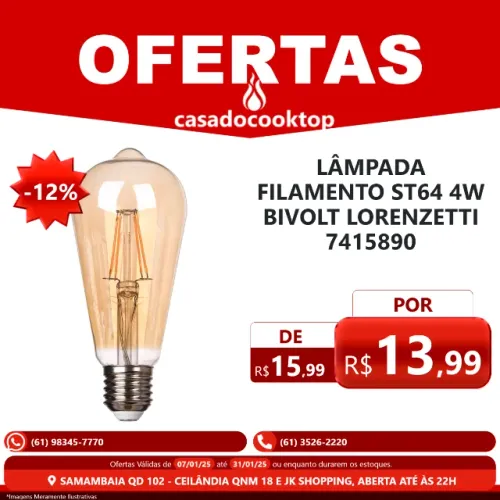 Lâmpada filamento st64 4w bivolt lorenzetti 7415890