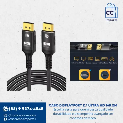 Cabo DisplayPort 2.1 Ultra HD 16K - 2 Metros