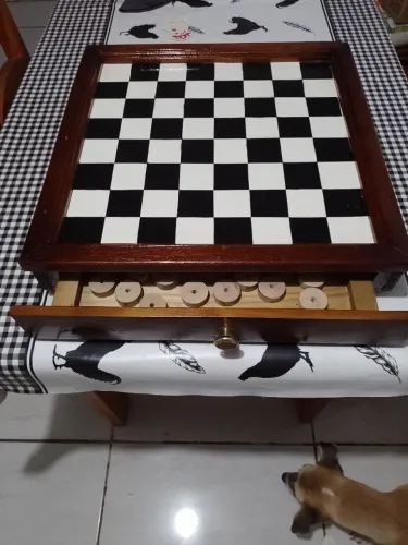 Jogo de Damas e Xadrez 2 em 1 com Gaveta