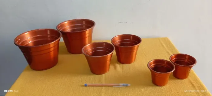 LOTE C/6 VASINHOS DE ALUMÍNIO COR COBRE VERNIZ (3 TAMANHOS)