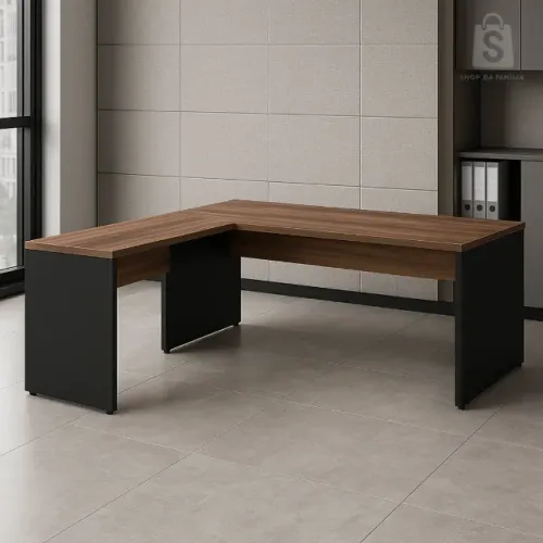 Mesa De Escritório Em L Profissional Com Mesa Auxiliar Acabamento Premium - 21478