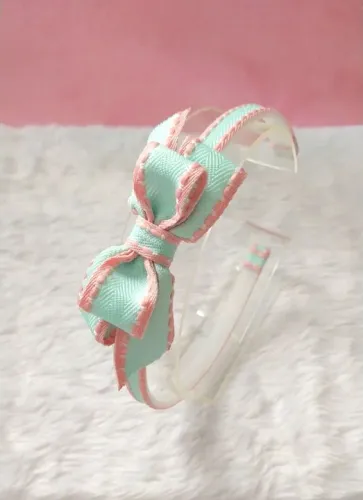 Tiara infantil com laço verde água e rosa
