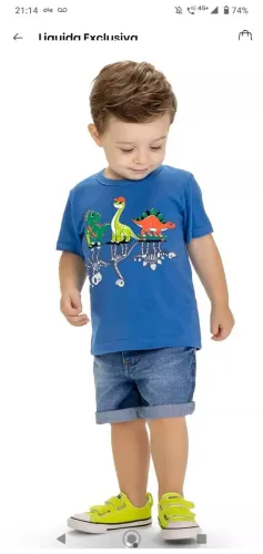 Camiseta azul Dinossauros Kyly (tamanho P: 3 - 6 M)